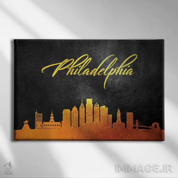 تابلو خط افق طلایی فیلادلفیا پنسیلوانیا اثر آدریان بالدُوینو - نمای روبهرو روی دیوار