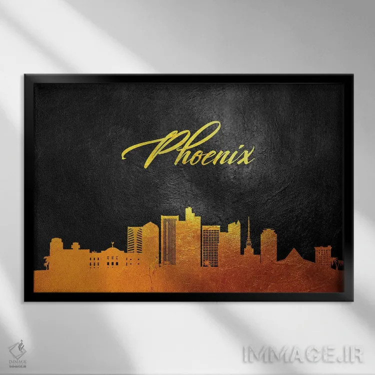 تابلو خط افق طلایی فینیکس آریزونا اثر آدریان بالدُوینو - نمای قابدار مشکی