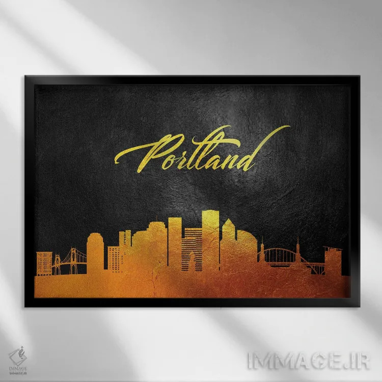تابلو خط افق طلایی پورتلند اورگن اثر آدریان بالدُوینو - نمای قابدار مشکی