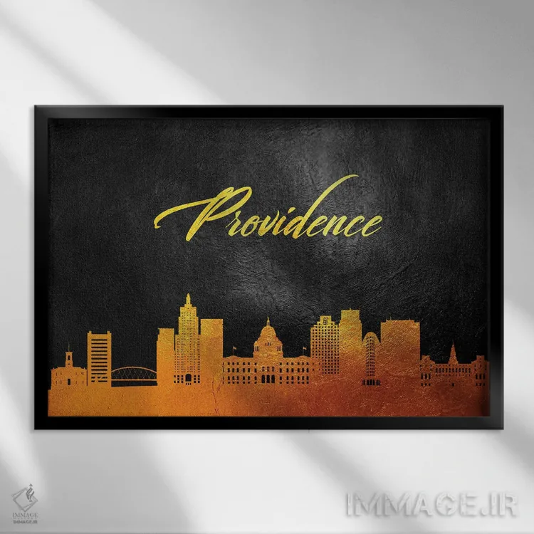 تابلو خط افق طلایی پراویدنس رودآیلند اثر آدریان بالدُوینو - نمای قابدار مشکی