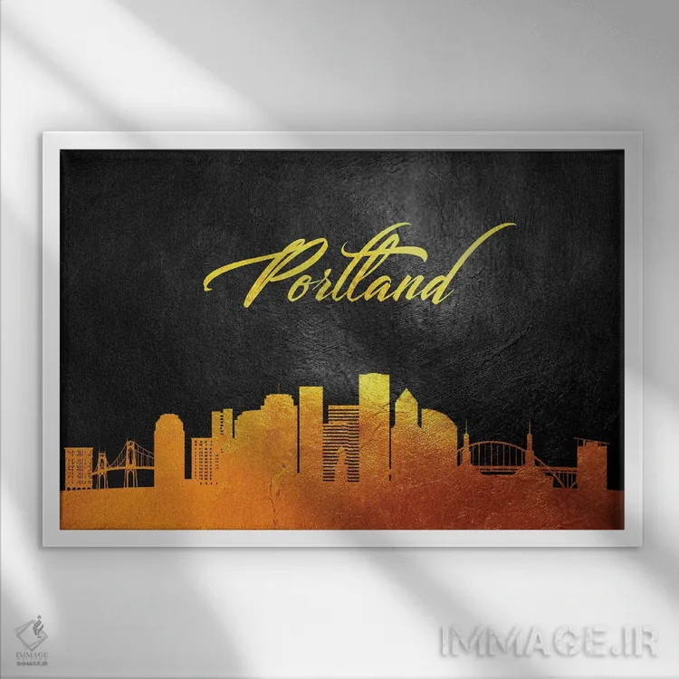 تابلو خط افق طلایی پورتلند اورگن اثر آدریان بالدُوینو - نمای قابدار سفید