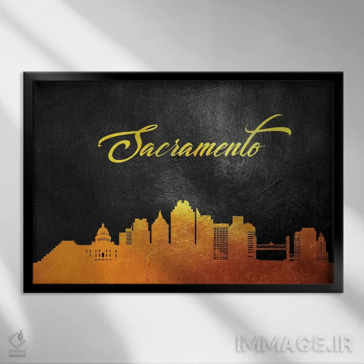 تابلو خط افق طلایی ساکرامنتو کالیفرنیا اثر آدریان بالدُوینو - نمای قابدار مشکی