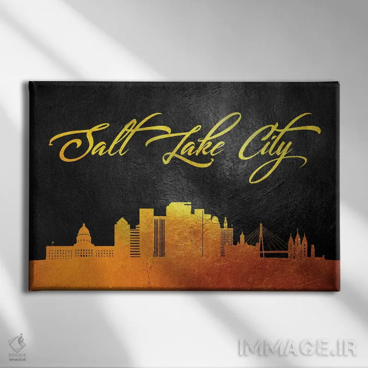 تابلو خط افق طلایی سالت لیک سیتی یوتا اثر آدریان بالدُوینو - نمای روبهرو روی دیوار