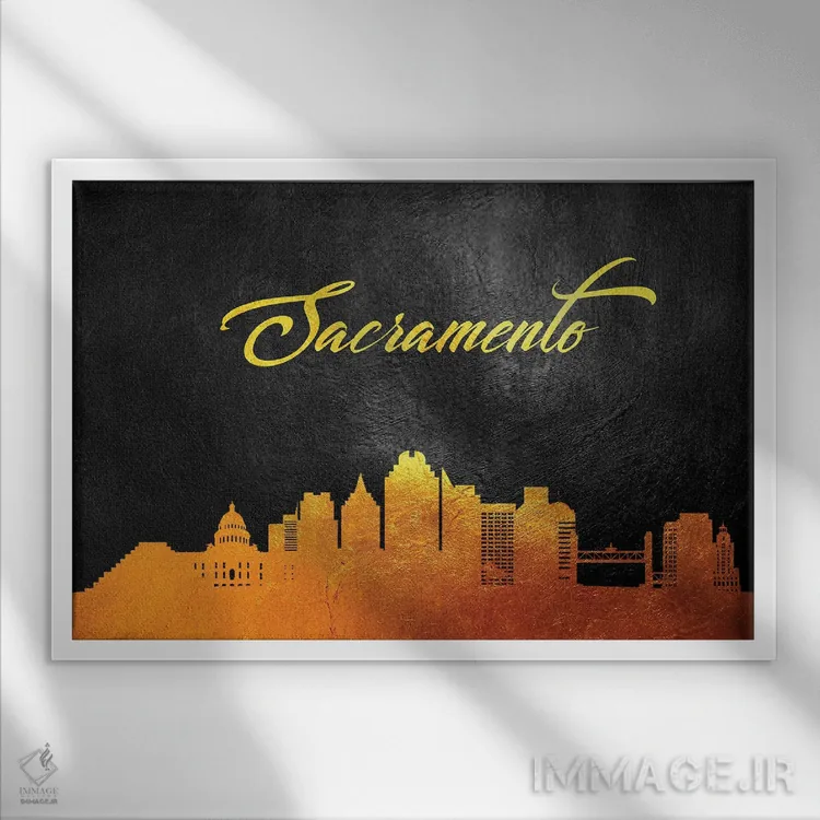 تابلو خط افق طلایی ساکرامنتو کالیفرنیا اثر آدریان بالدُوینو - نمای قابدار سفید