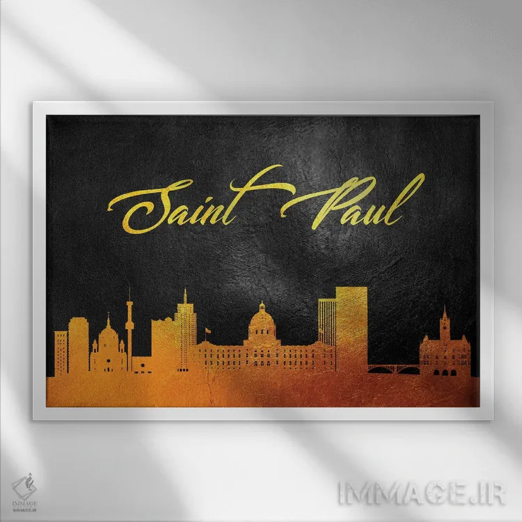 تابلو خط افق طلایی سنت پل مینهسوتا اثر آدریان بالدُوینو - نمای قابدار سفید