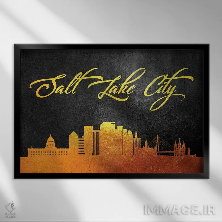 تابلو خط افق طلایی سالت لیک سیتی یوتا اثر آدریان بالدُوینو - نمای قابدار مشکی
