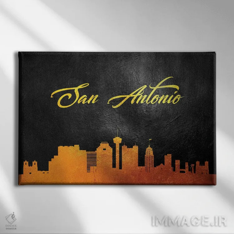 تابلو خط افق طلایی سن آنتونیو تگزاس اثر آدریان بالدُوینو - نمای روبهرو روی دیوار