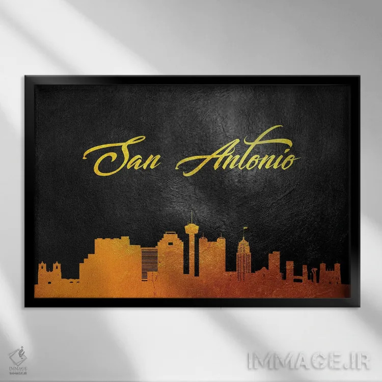 تابلو خط افق طلایی سن آنتونیو تگزاس اثر آدریان بالدُوینو - نمای قابدار مشکی