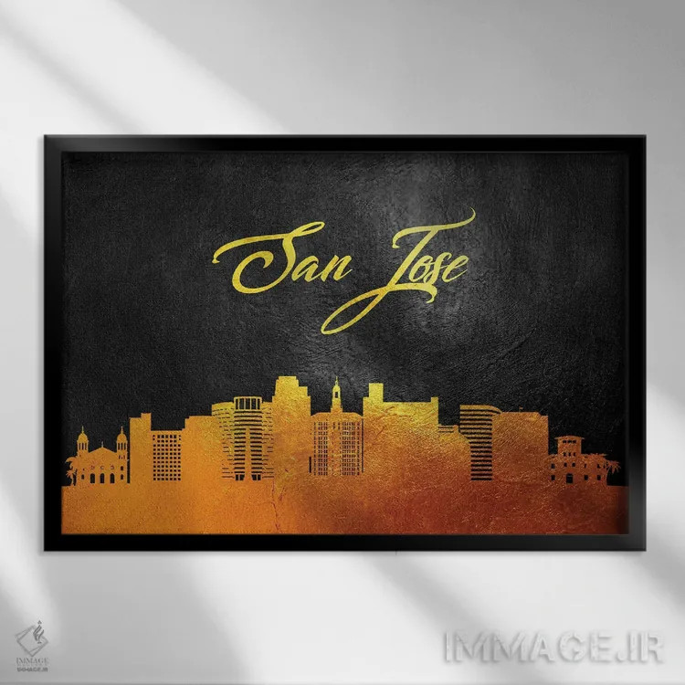 تابلو خط افق طلایی سن خوزه کالیفرنیا اثر آدریان بالدُوینو - نمای قابدار مشکی