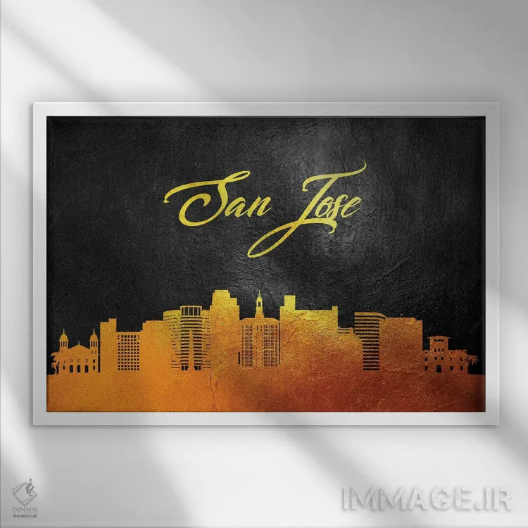 تابلو خط افق طلایی سن خوزه کالیفرنیا اثر آدریان بالدُوینو - نمای قابدار سفید