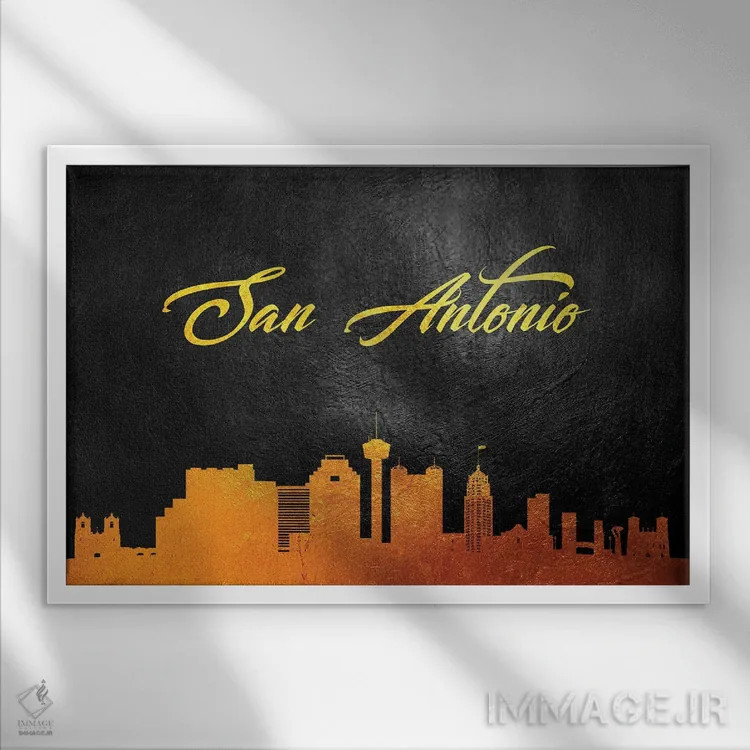 تابلو خط افق طلایی سن آنتونیو تگزاس اثر آدریان بالدُوینو - نمای قابدار سفید