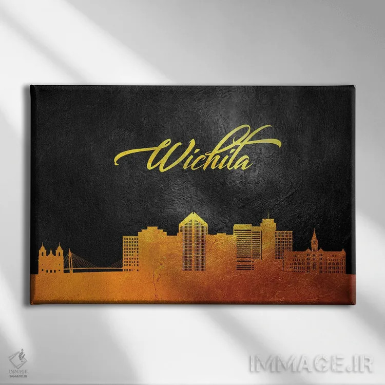 تابلو خط افق طلایی ویچیتا کانزاس اثر آدریان بالدُوینو - نمای روبهرو روی دیوار