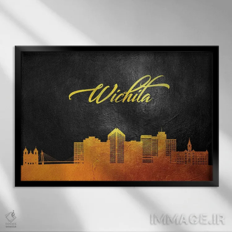 تابلو خط افق طلایی ویچیتا کانزاس اثر آدریان بالدُوینو - نمای قابدار مشکی