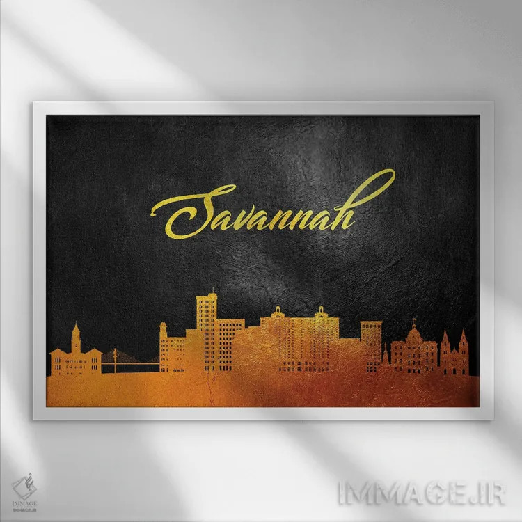 تابلو خط افق طلایی ساوانا جورجیا اثر آدریان بالدُوینو - نمای قابدار سفید