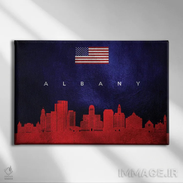 تابلو خط افق آلبانی نیویورک اثر آدریان بالدُوینو - نمای روبهرو روی دیوار