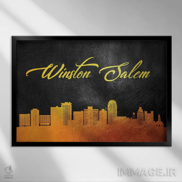 تابلو خط افق طلایی وینستون-سیلم کارولینای شمالی اثر آدریان بالدُوینو - نمای قابدار مشکی