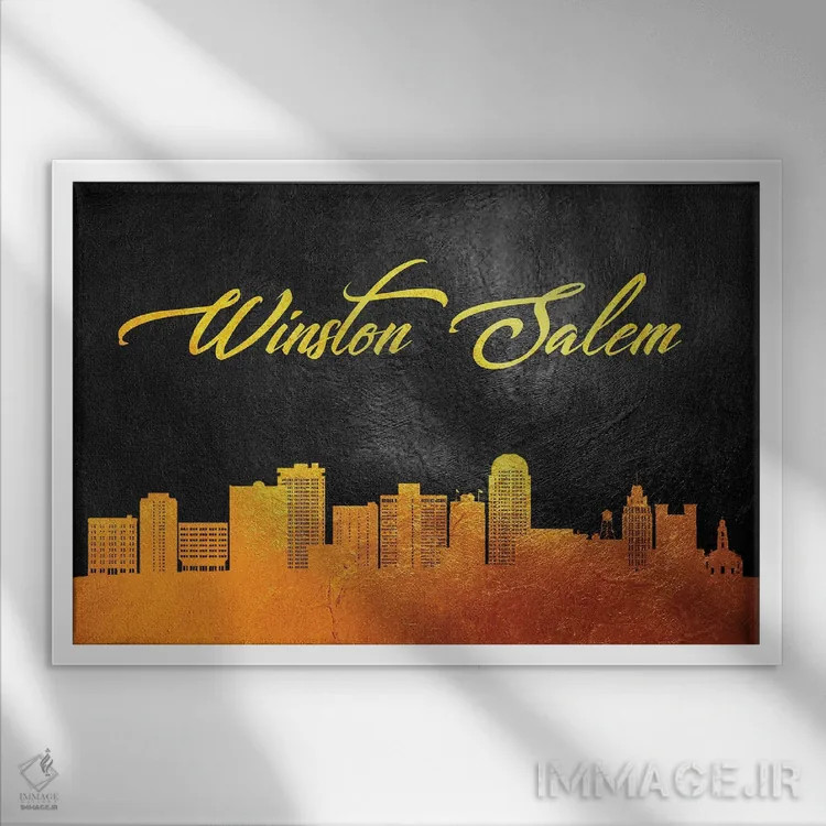 تابلو خط افق طلایی وینستون-سیلم کارولینای شمالی اثر آدریان بالدُوینو - نمای قابدار سفید