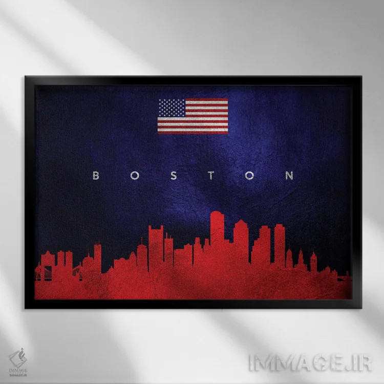 تابلو خط افق بوستون ماساچوست اثر آدریان بالدُوینو - نمای قابدار مشکی