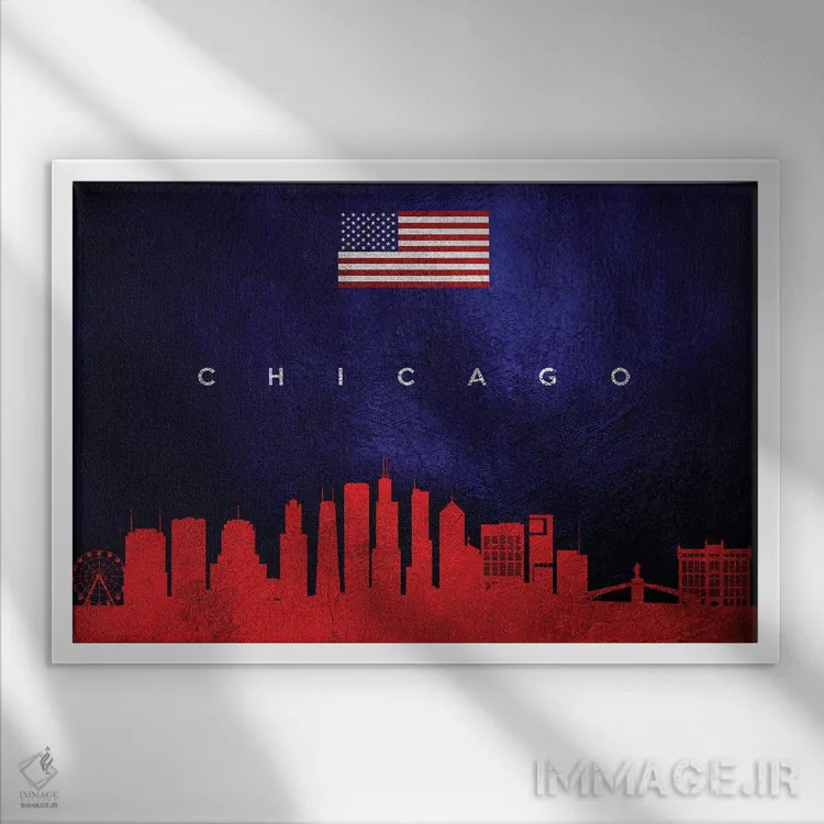 تابلو خط افق شیکاگو ایلینوی اثر آدریان بالدُوینو - نمای قابدار سفید