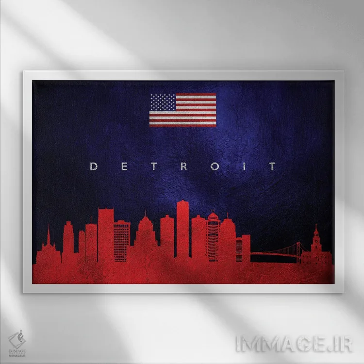 تابلو خط افق دیترویت میشیگان اثر آدریان بالدُوینو - نمای قابدار سفید