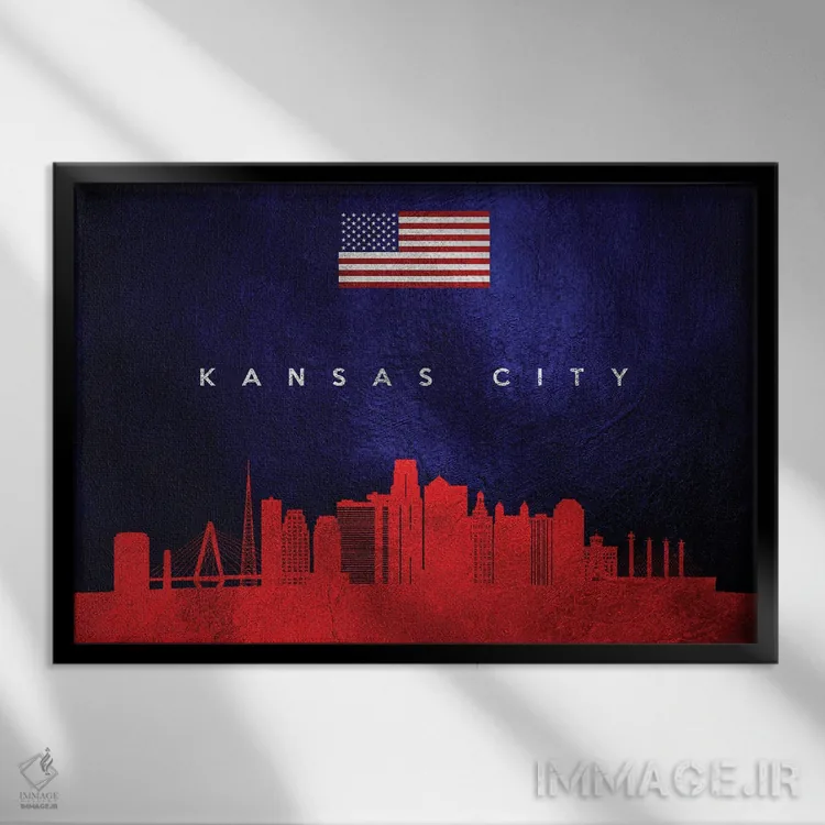تابلو خط افق کانزاس سیتی میزوری اثر آدریان بالدُوینو - نمای قابدار مشکی