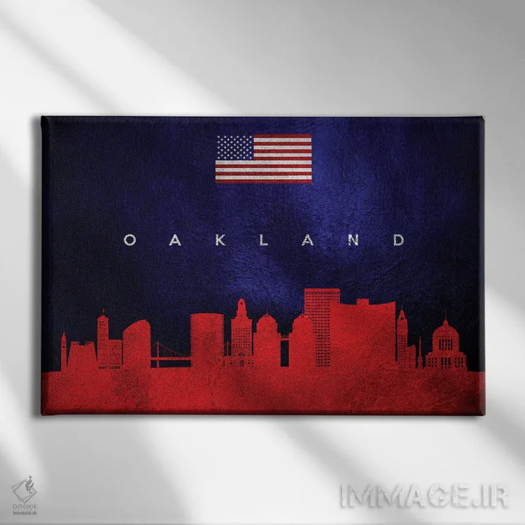 تابلو خط افق اوکلند کالیفرنیا اثر آدریان بالدُوینو - نمای روبهرو روی دیوار