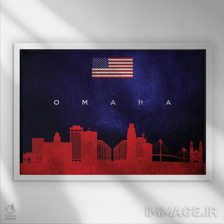 تابلو خط افق اوماها نبراسکا اثر آدریان بالدُوینو - نمای قابدار سفید