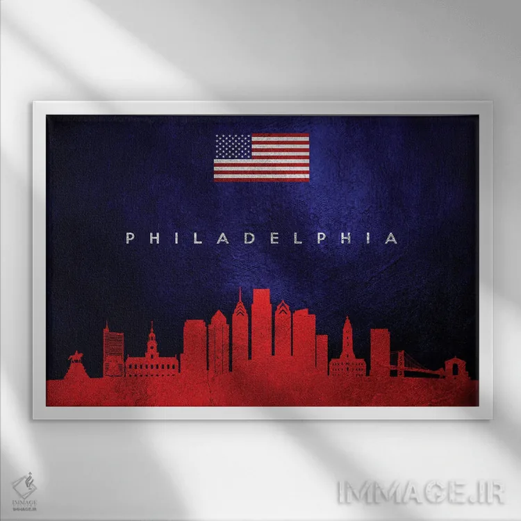 تابلو خط افق فیلادلفیا پنسیلوانیا اثر آدریان بالدُوینو - نمای قابدار سفید