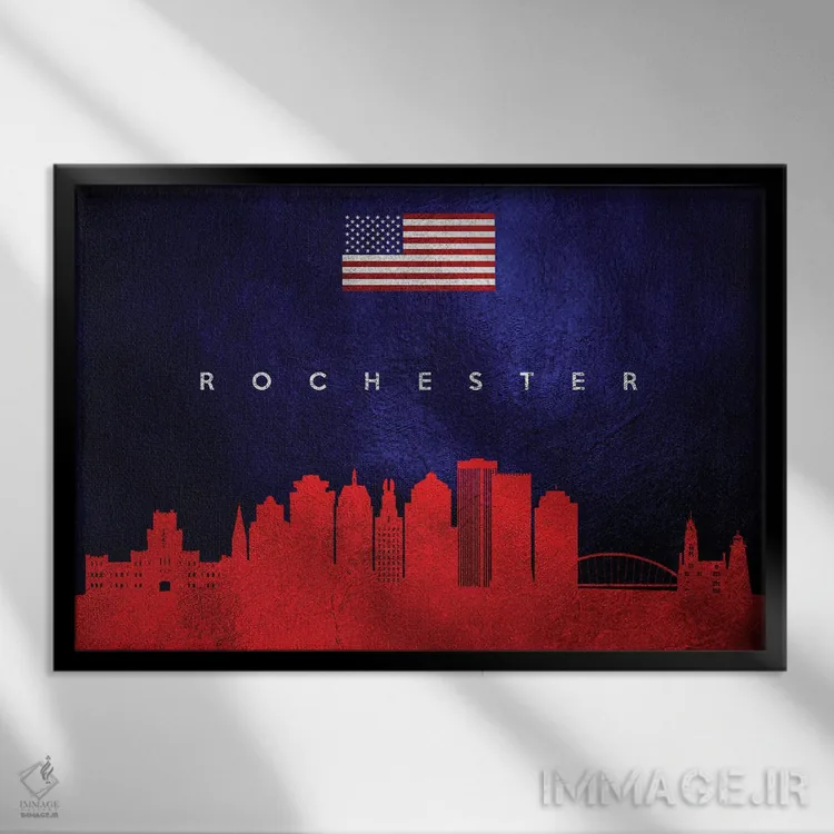 تابلو خط افق شهر راچستر، نیویورک اثر آدریان بالدُوینو - نمای قابدار مشکی