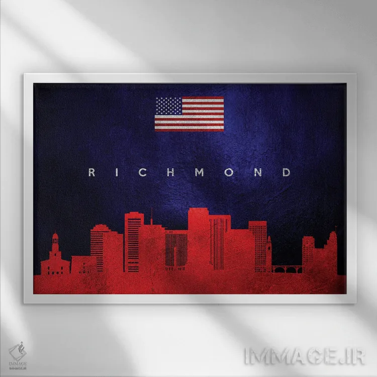 تابلو خط افق شهر ریچموند، ویرجینیا اثر آدریان بالدُوینو - نمای قابدار سفید