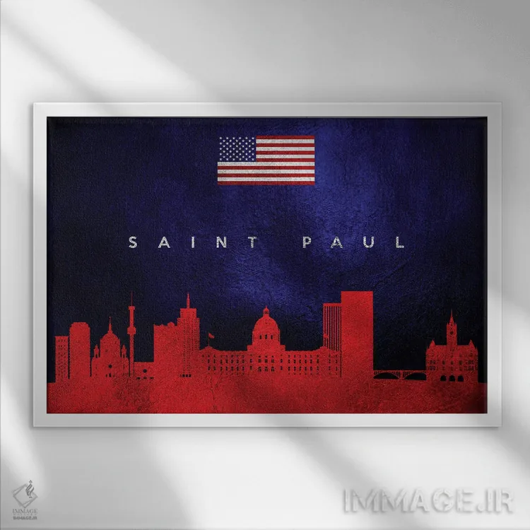 تابلو خط افق شهر سنت پل، مینهسوتا اثر آدریان بالدُوینو - نمای قابدار سفید