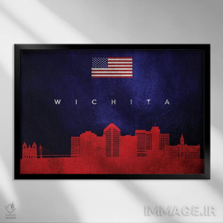 تابلو خط افق شهر ویچیتا، کانزاس اثر آدریان بالدُوینو - نمای قابدار مشکی