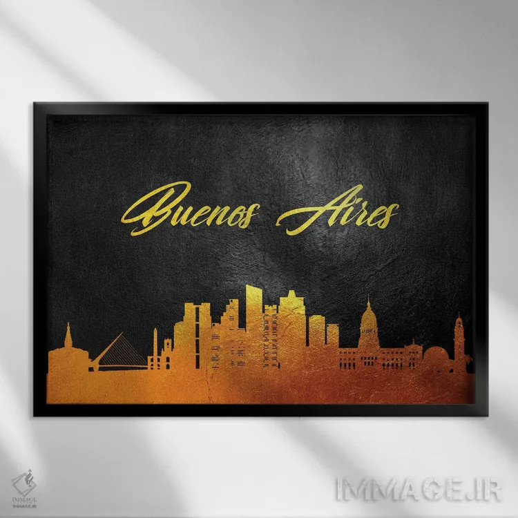 تابلو خط افق طلایی بوئنوس آیرس، آرژانتین اثر آدریان بالدُوینو - نمای قابدار مشکی