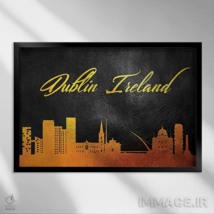 تابلو خط افق طلایی دوبلین، ایرلند اثر آدریان بالدُوینو - نمای قابدار مشکی