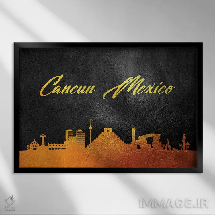 تابلو خط افق طلایی کانکون، مکزیک اثر آدریان بالدُوینو - نمای قابدار مشکی