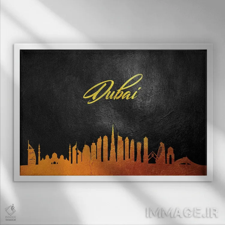 تابلو خط افق طلایی دبی، امارات متحده عربی ۲ اثر آدریان بالدُوینو - نمای قابدار سفید