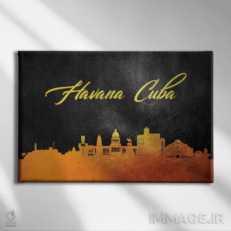 تابلو خط افق طلایی هاوانا، کوبا اثر آدریان بالدُوینو - نمای روبهرو روی دیوار