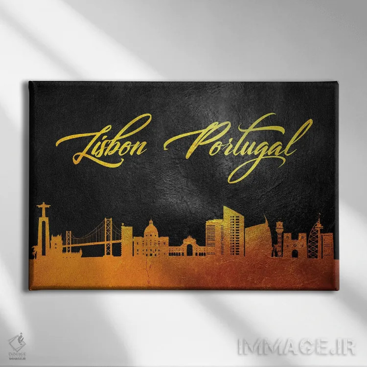 تابلو خط افق طلایی لیسبون، پرتغال ۲ اثر آدریان بالدُوینو - نمای روبهرو روی دیوار