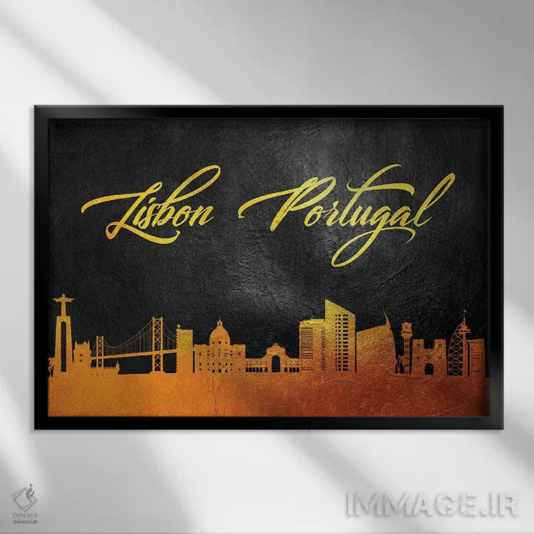 تابلو خط افق طلایی لیسبون، پرتغال ۲ اثر آدریان بالدُوینو - نمای قابدار مشکی
