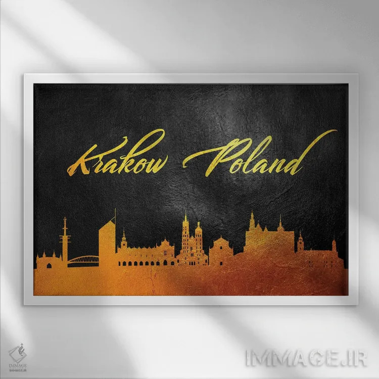 تابلو خط افق طلایی کراکوف، لهستان اثر آدریان بالدُوینو - نمای قابدار سفید