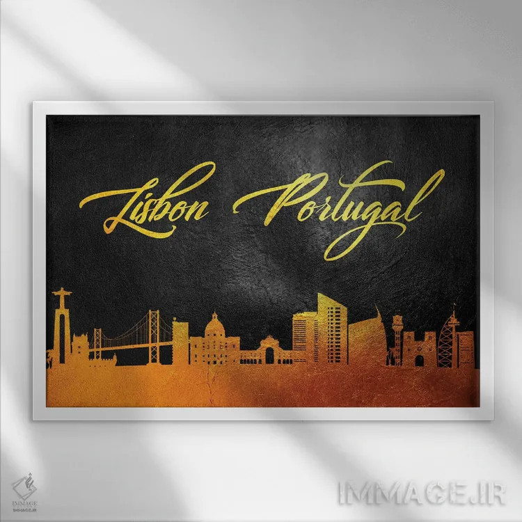 تابلو خط افق طلایی لیسبون، پرتغال ۲ اثر آدریان بالدُوینو - نمای قابدار سفید