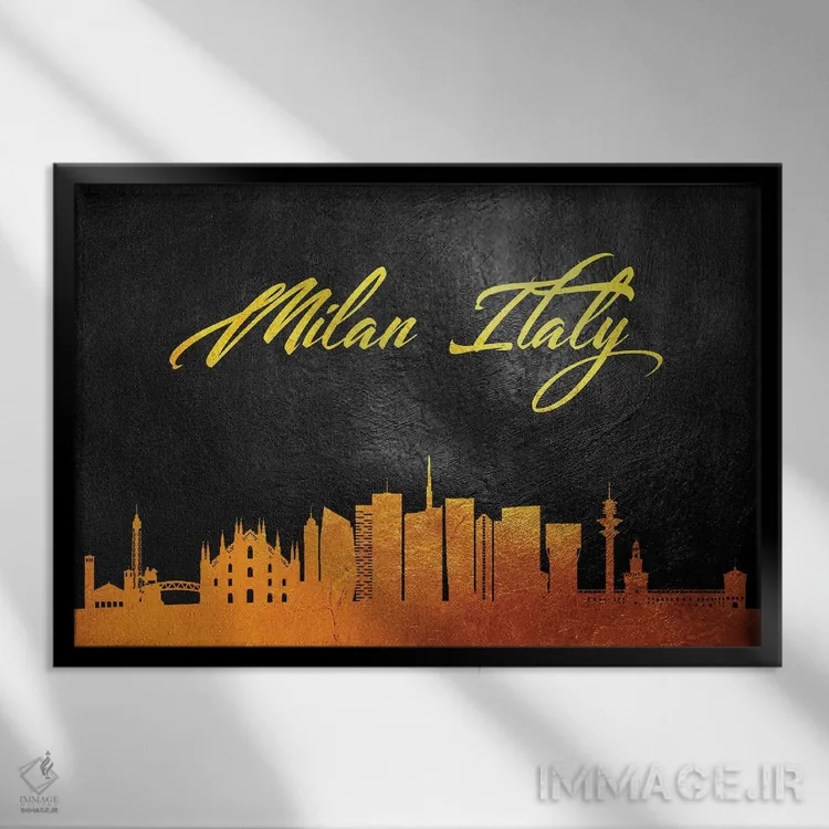 تابلو خط افق طلایی میلان، ایتالیا اثر آدریان بالدُوینو - نمای قابدار مشکی