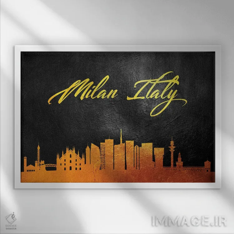 تابلو خط افق طلایی میلان، ایتالیا اثر آدریان بالدُوینو - نمای قابدار سفید