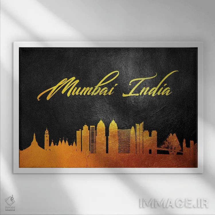 تابلو خط افق طلایی بمبئی، هند اثر آدریان بالدُوینو - نمای قابدار سفید