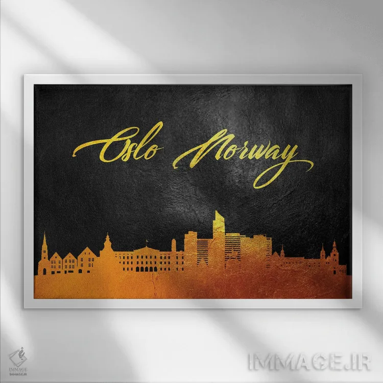 تابلو خط افق طلایی اسلو، نروژ اثر آدریان بالدُوینو - نمای قابدار سفید