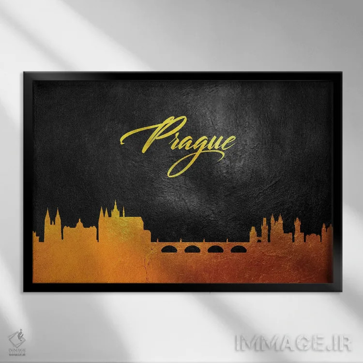 تابلو خط افق طلایی پراگ، جمهوری چک اثر آدریان بالدُوینو - نمای قابدار مشکی