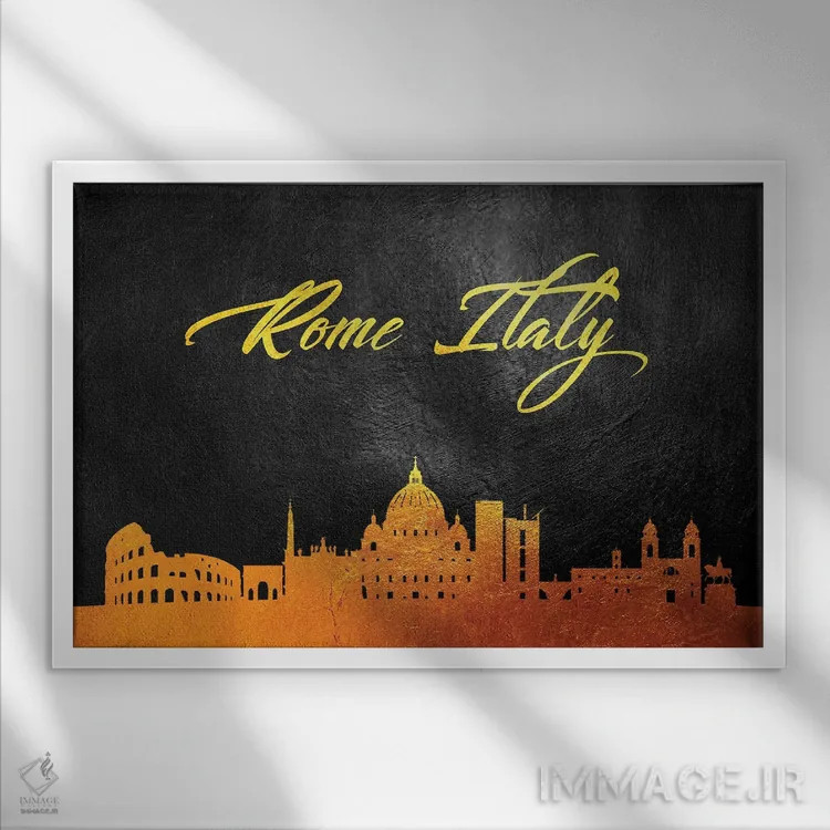 تابلو خط افق طلایی رم، ایتالیا اثر آدریان بالدُوینو - نمای قابدار سفید