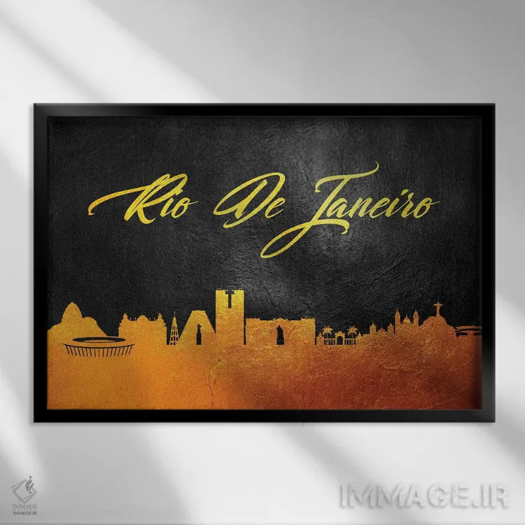 تابلو خط افق طلایی ریو دو ژانیرو، برزیل ۲ اثر آدریان بالدُوینو - نمای قابدار مشکی