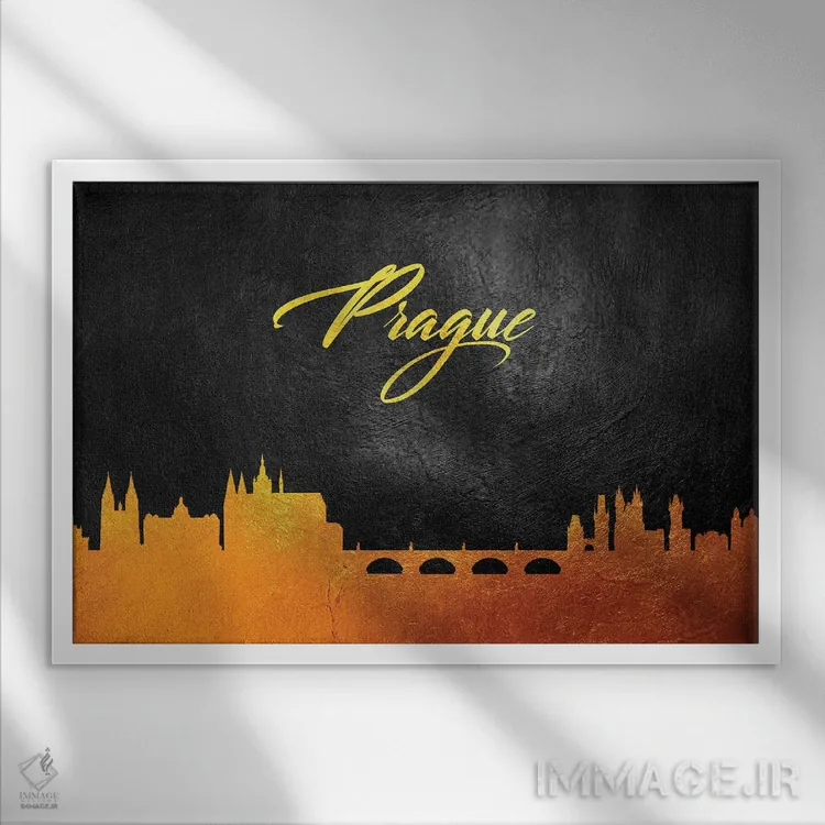 تابلو خط افق طلایی پراگ، جمهوری چک اثر آدریان بالدُوینو - نمای قابدار سفید
