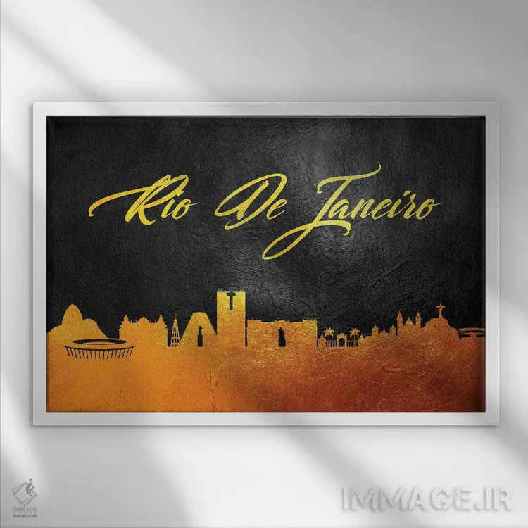 تابلو خط افق طلایی ریو دو ژانیرو، برزیل ۲ اثر آدریان بالدُوینو - نمای قابدار سفید